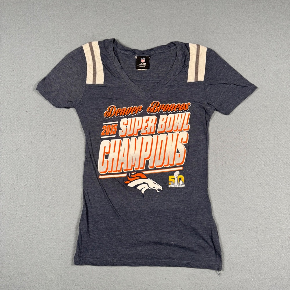 NFL Denver Broncos 2015 Super Bowl 50 Champions T-Shirt Womens Small Navy Blue